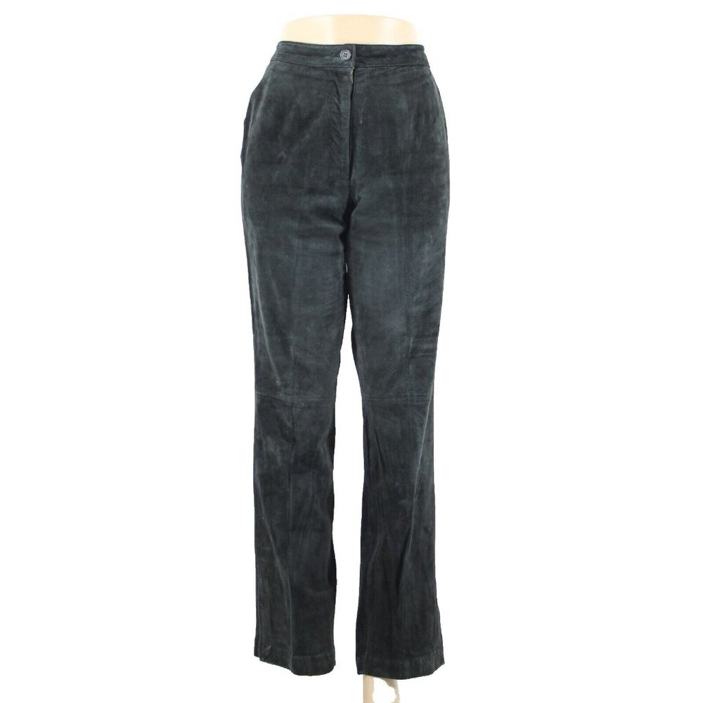 Icicle Sz 10 x 32 Black Straight Leg 100% Suede Leather Polyester Lined Pant